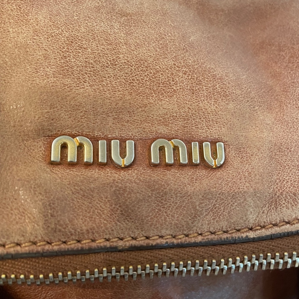 Miu Miu Cognac Brown Leather Duffel Shoulder Bag with Gold Hardware - Picture 14 of 16